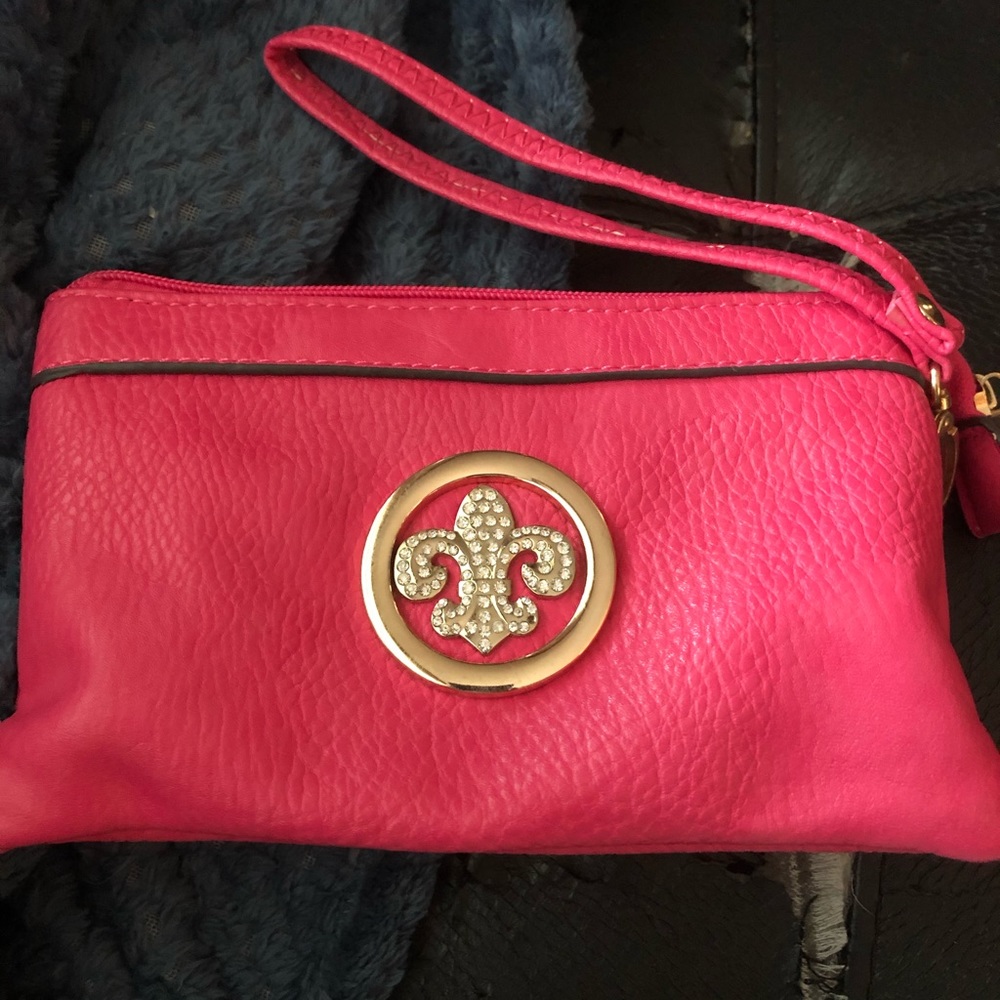 Hot pink purse wallet with Fleur de Lis
